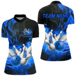 Blisscorners Black And Blue Flame Custom Bowling Shirts For Men, Flame Bowling League Shirts Outfits
