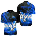 Blisscorners Black And Blue Flame Custom Bowling Shirts For Men, Flame Bowling League Shirts Outfits