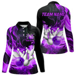 Blisscorners Black And Purple Flame Custom Bowling Shirts For Men, Flame Bowling League Shirts Outfits