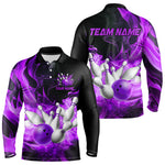Blisscorners Black And Purple Flame Custom Bowling Shirts For Men, Flame Bowling League Shirts Outfits
