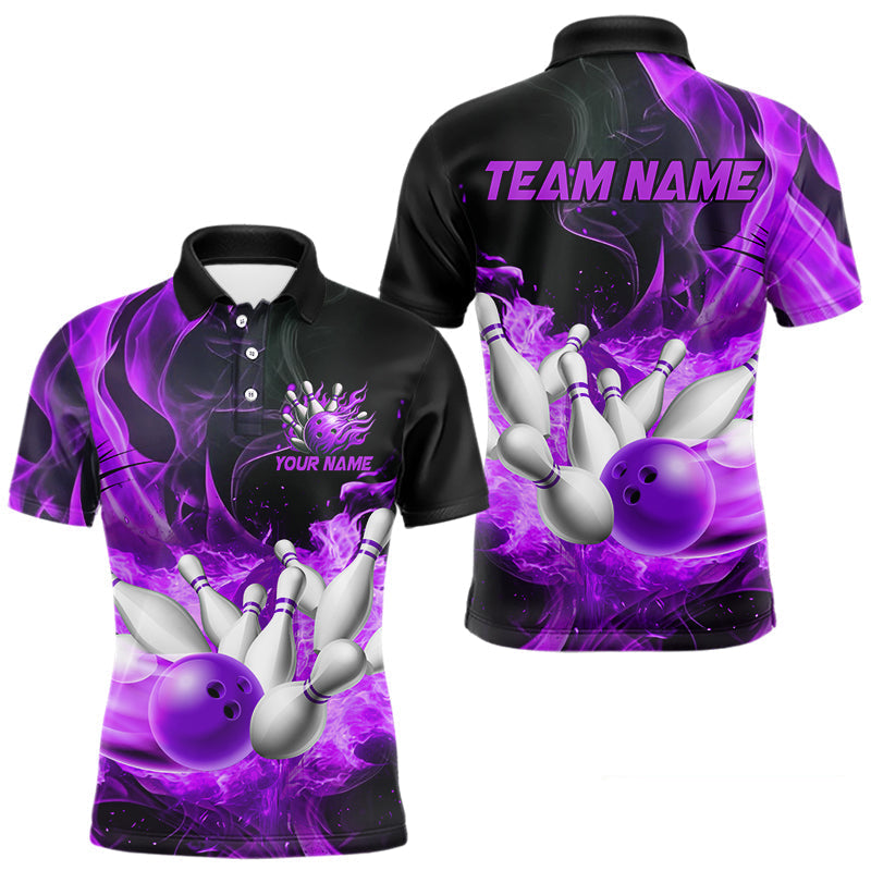 Blisscorners Black And Purple Flame Custom Bowling Shirts For Men, Flame Bowling League Shirts Outfits