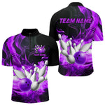 Blisscorners Black And Purple Flame Custom Bowling Shirts For Men, Flame Bowling League Shirts Outfits