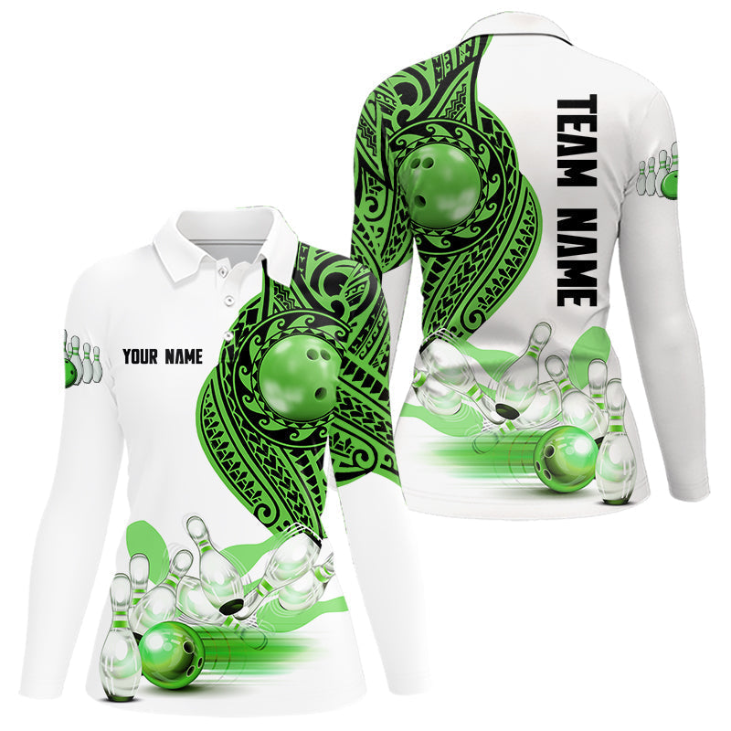 Blisscorners Green and White Tribal pattern Mens Bowling Shirts Custom Bowling outfit men Team bowling jersey