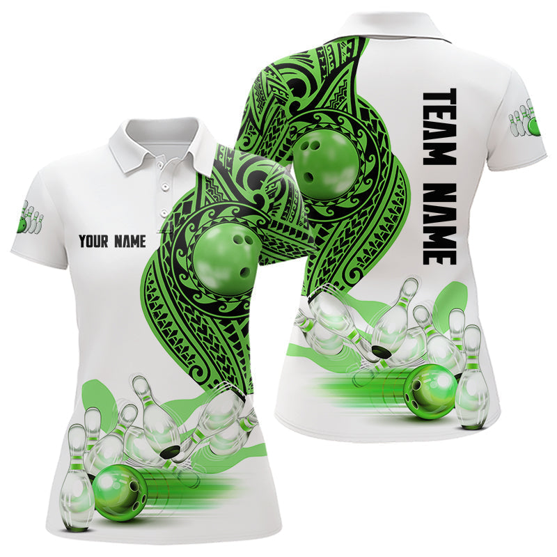 Blisscorners Green and White Tribal pattern Mens Bowling Shirts Custom Bowling outfit men Team bowling jersey