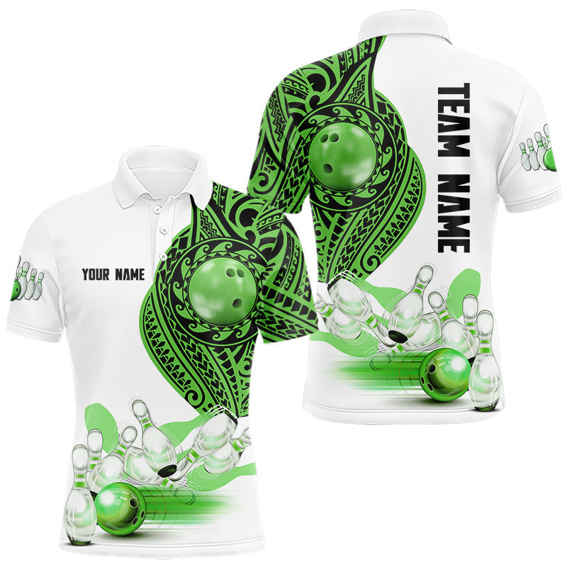Blisscorners Green and White Tribal pattern Mens Bowling Shirts Custom Bowling outfit men Team bowling jersey