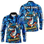 Blisscorners Funny Blue Camo Shark Men Bowling Polo, Quarter Zip Shirts Custom Team Shark Bowling Outfit Jersey