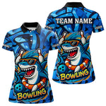 Blisscorners Funny Blue Camo Shark Men Bowling Polo, Quarter Zip Shirts Custom Team Shark Bowling Outfit Jersey