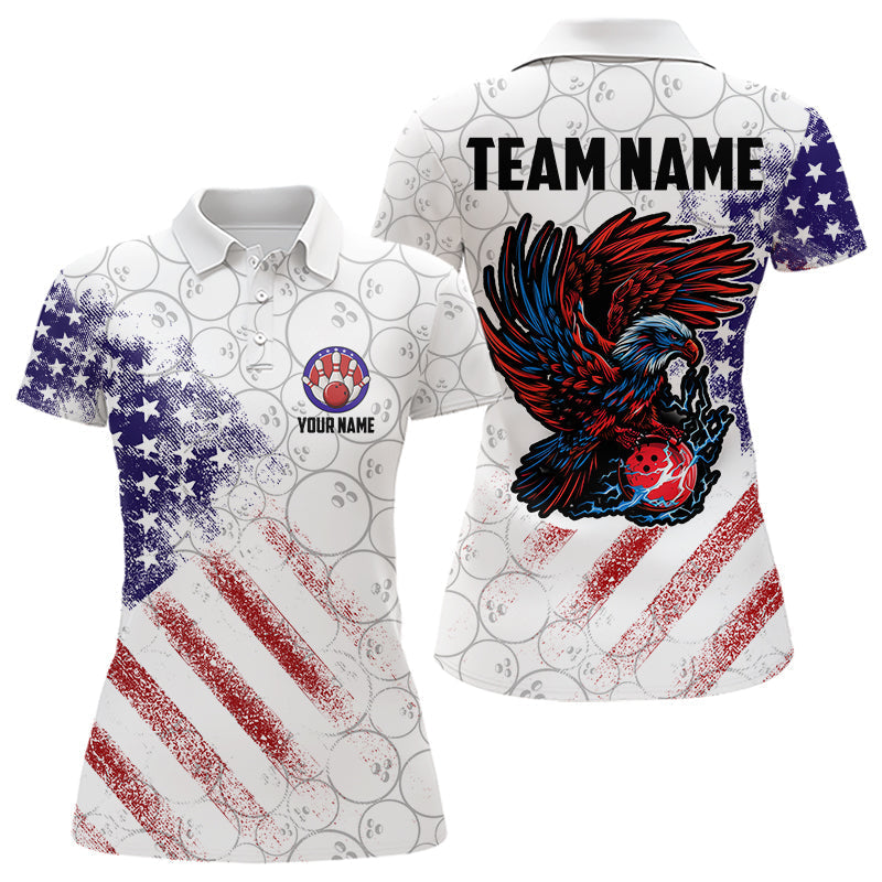 Blisscorners Retro American Flag white camo Eagle Bowling Shirt for Men Custom Patriotic Bowling Team Jersey