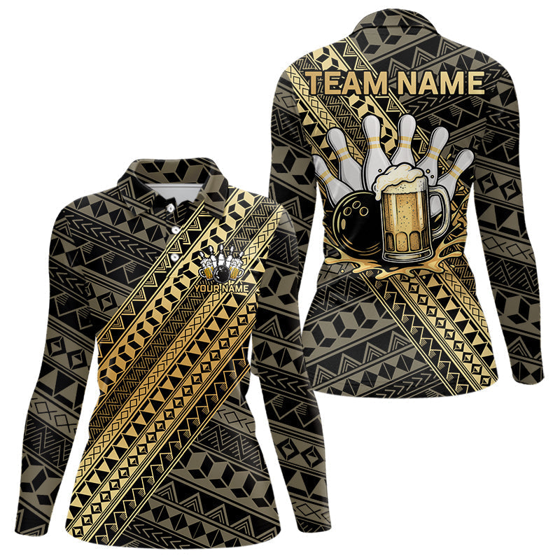 Blisscorners Yellow and Black tribal pattern Bowling and Beer shirts for men custom Team Bowling jerseys outfit MT2904