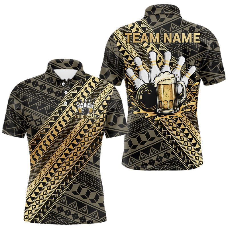 Blisscorners Yellow and Black tribal pattern Bowling and Beer shirts for men custom Team Bowling jerseys outfit MT2904