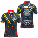 Blisscorners Blue, yellow and red background Mens Disc golf polo shirts Custom name disc golf clothing for team LM1506