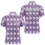 Blisscorners Mens golf polo shirts custom purple argyle plaid pattern golf attire for men, golfer gifts LM1506