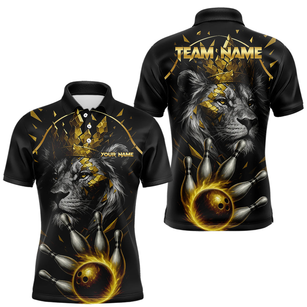 Blisscorners Custom Black and Gold Lion Bowling Polo, Quarter Zip shirts for Men, Lion Team Bowling Jerseys LM0607