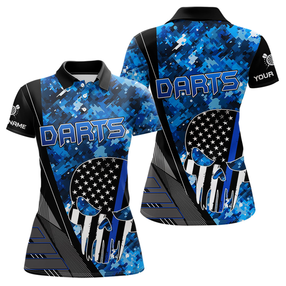 Blisscorners Black And White American Flag Skull Darts Blue Camo Darts Shirts For Men Custom Team Darts JerseyÂ