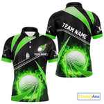 Blisscorners Black and Green Fire golf ball custom Men golf polo shirts, personalized golf outfits for team men LM2206