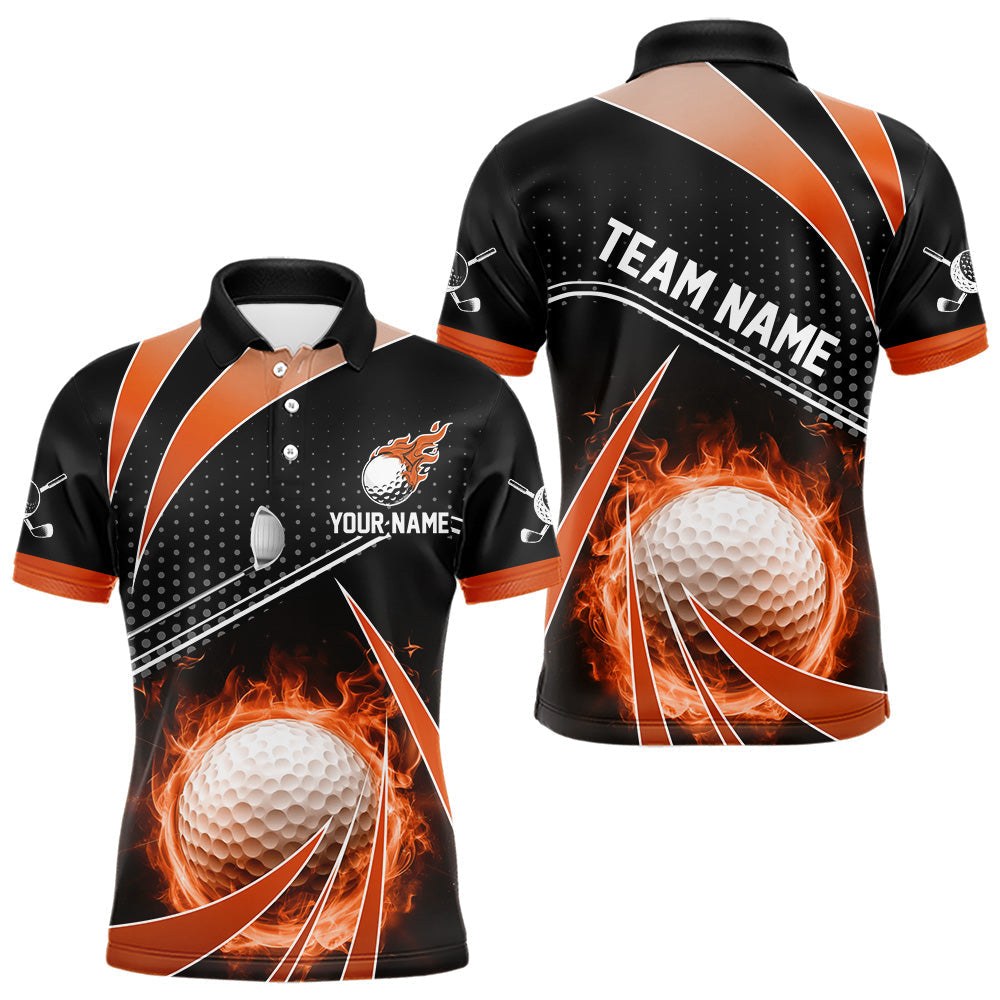 Blisscorners Black and Orange Fire golf ball custom Men golf polo shirts, personalized golf outfits for team men LM2206