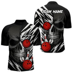 Blisscorners Black and White Skull Bowling Polo, Quarter Zip shirts for Men Custom Skull Team Bowling Jerseys LM1307