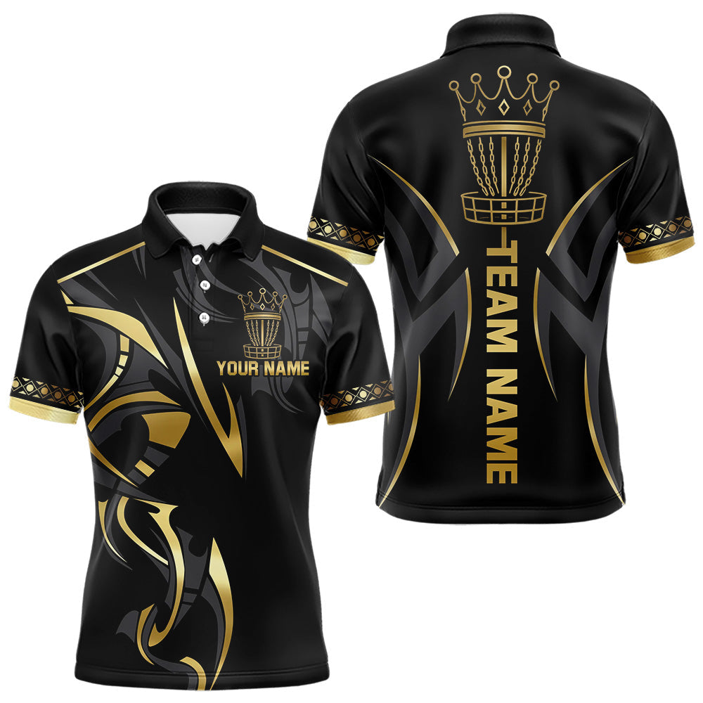Blisscorners Black and Gold crown Disc golf polo shirts for Mens Custom Disc Golf Team jerseys, disc golf gifts LM3006