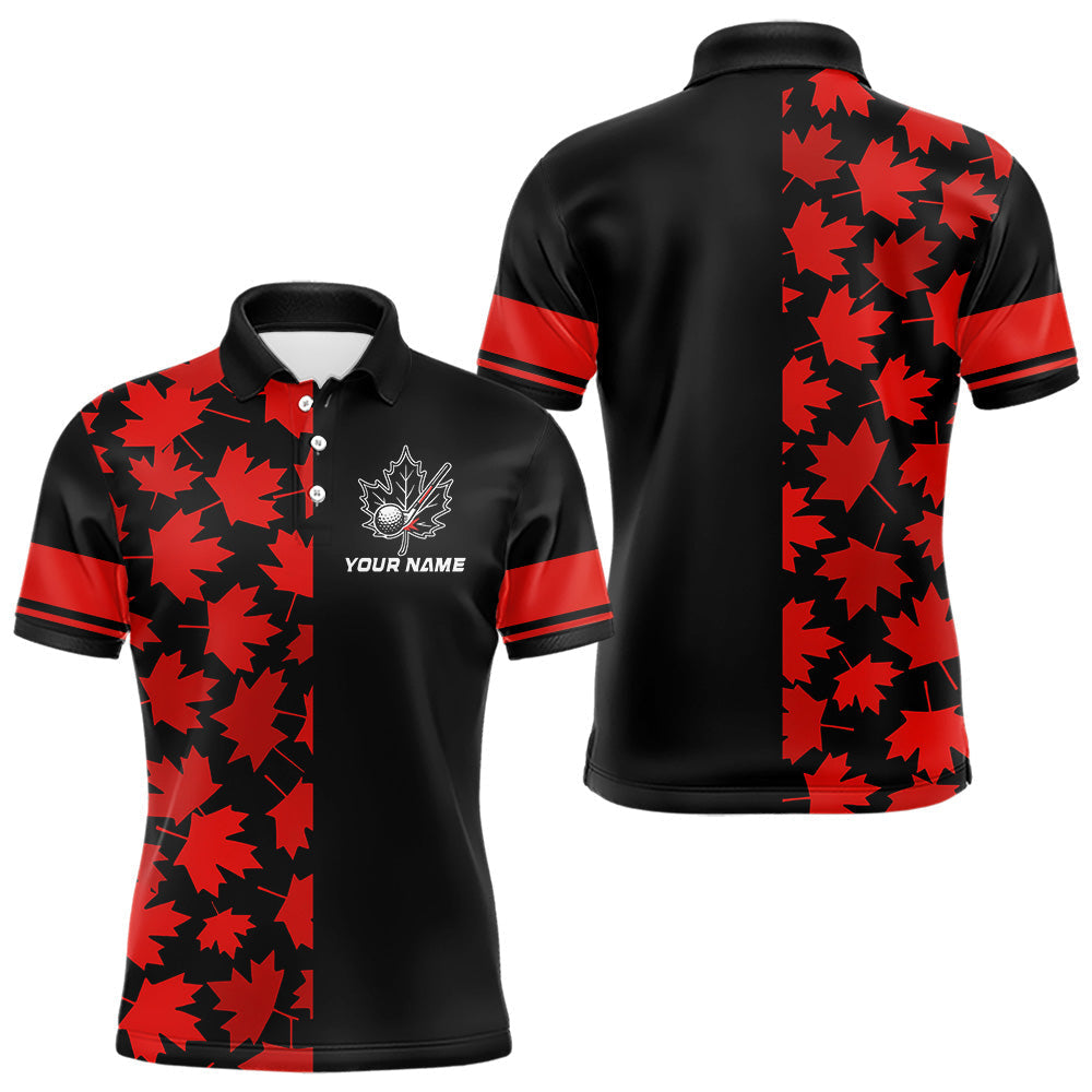 Blisscorners Black and Red maple leaf pattern Men golf polo shirts Custom Canadian Flag patriotic mens golf top LM3006