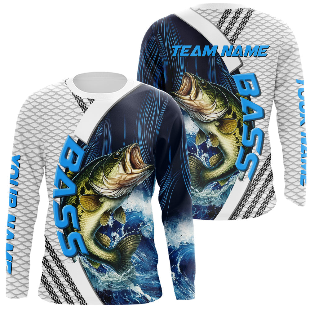 Blisscorners Blue and White Camo Largemouth Bass fishing Custom name sun protection Bass fishing team jerseys LM0607