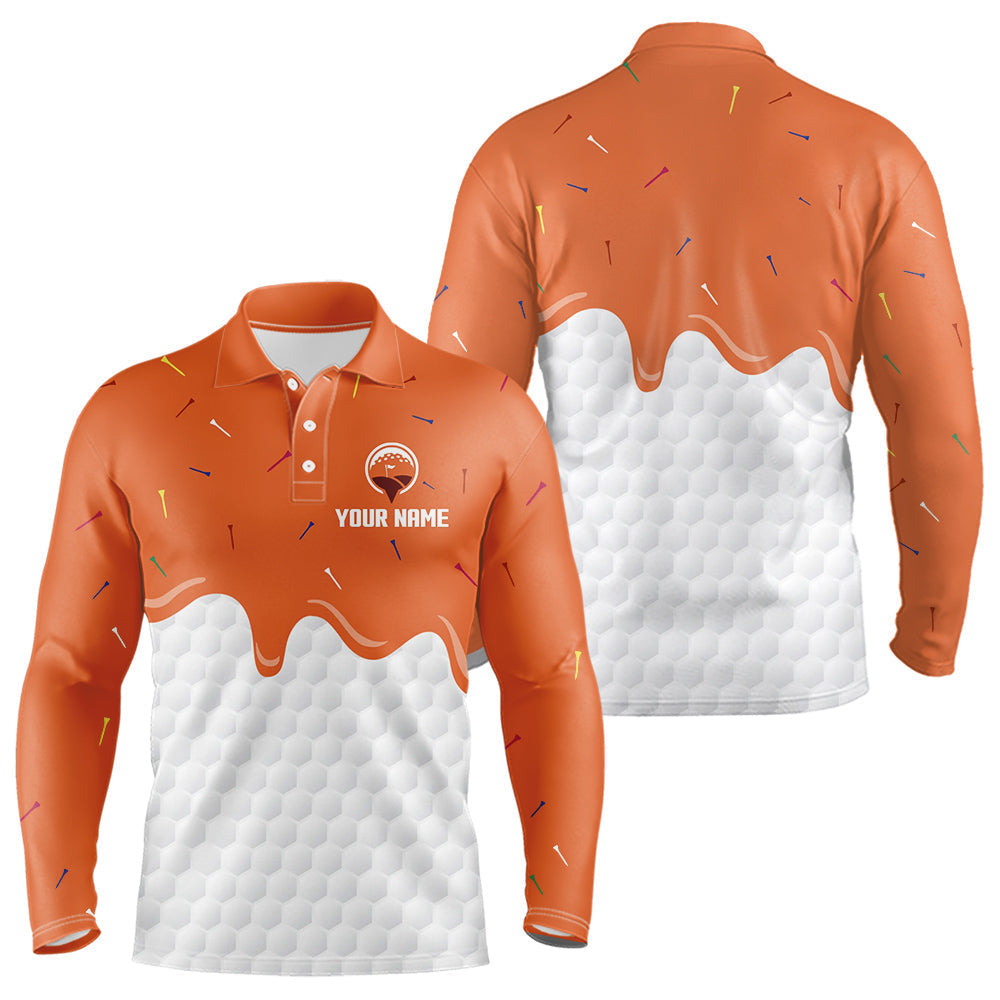 Blisscorners Mens golf polo shirts custom orange Ice Cream Melting On Golf Ball, golf gifts for mens
