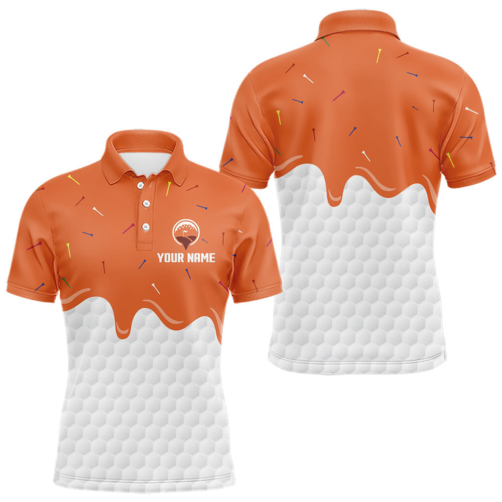Blisscorners Mens golf polo shirts custom orange Ice Cream Melting On Golf Ball, golf gifts for mens