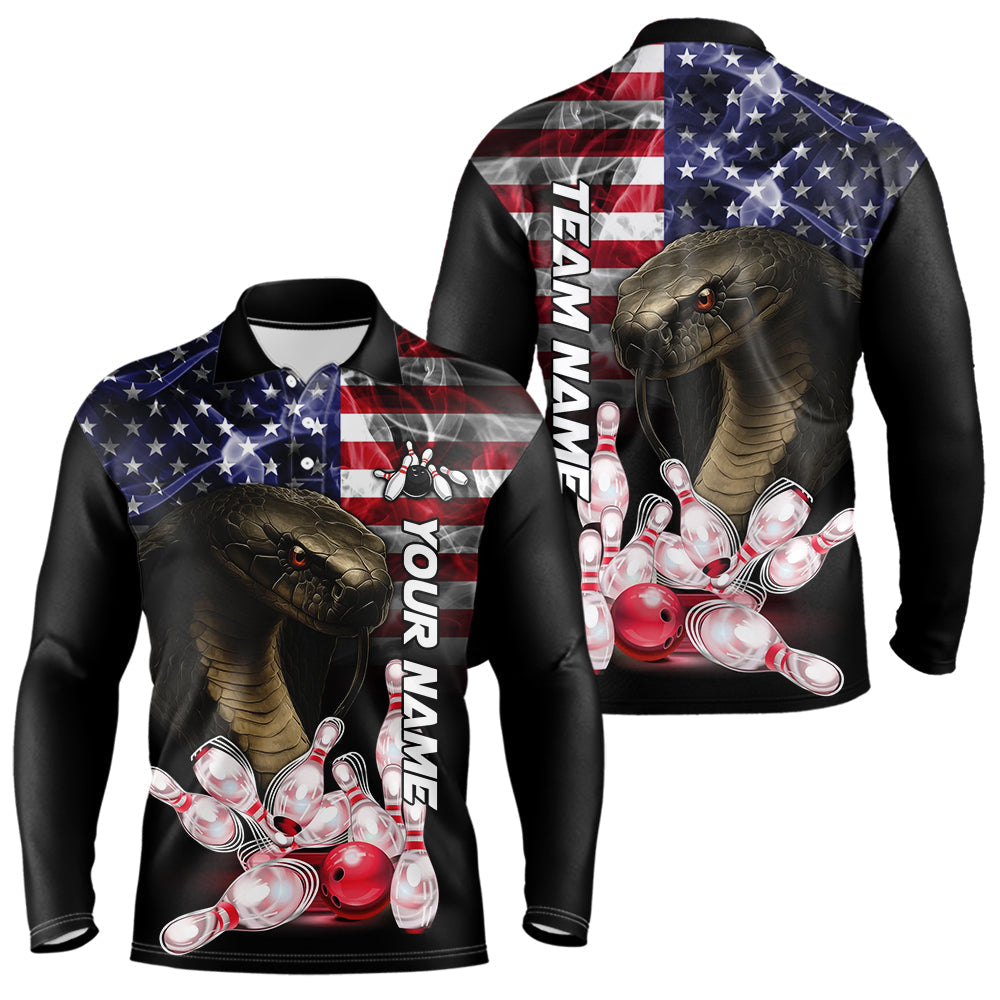 Blisscorners Smoke American Flag Cobra Snake Bowling Shirts for Men Custom patriotic Team Bowling jerseys LM2007