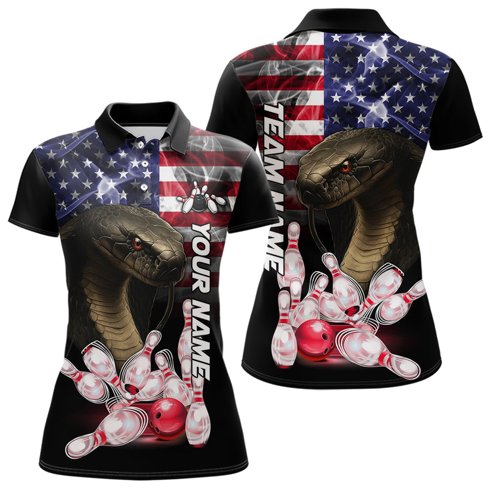 Blisscorners Smoke American Flag Cobra Snake Bowling Shirts for Men Custom patriotic Team Bowling jerseys LM2007