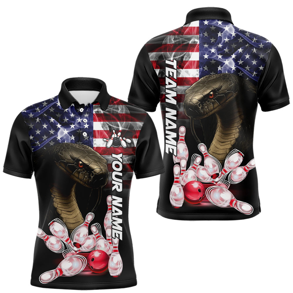 Blisscorners Smoke American Flag Cobra Snake Bowling Shirts for Men Custom patriotic Team Bowling jerseys LM2007
