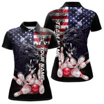 Blisscorners American Flag Panther Bowling Polo, Quarter Zip Shirts for Men Custom patriotic Team Bowling jerseys LM2007