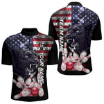 Blisscorners American Flag Panther Bowling Polo, Quarter Zip Shirts for Men Custom patriotic Team Bowling jerseys LM2007