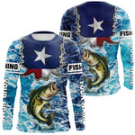 Blisscorners Texas Bass Fishing blue ocean camo custom Largemouth Bass long sleeves performance fishing shirtsLM0607