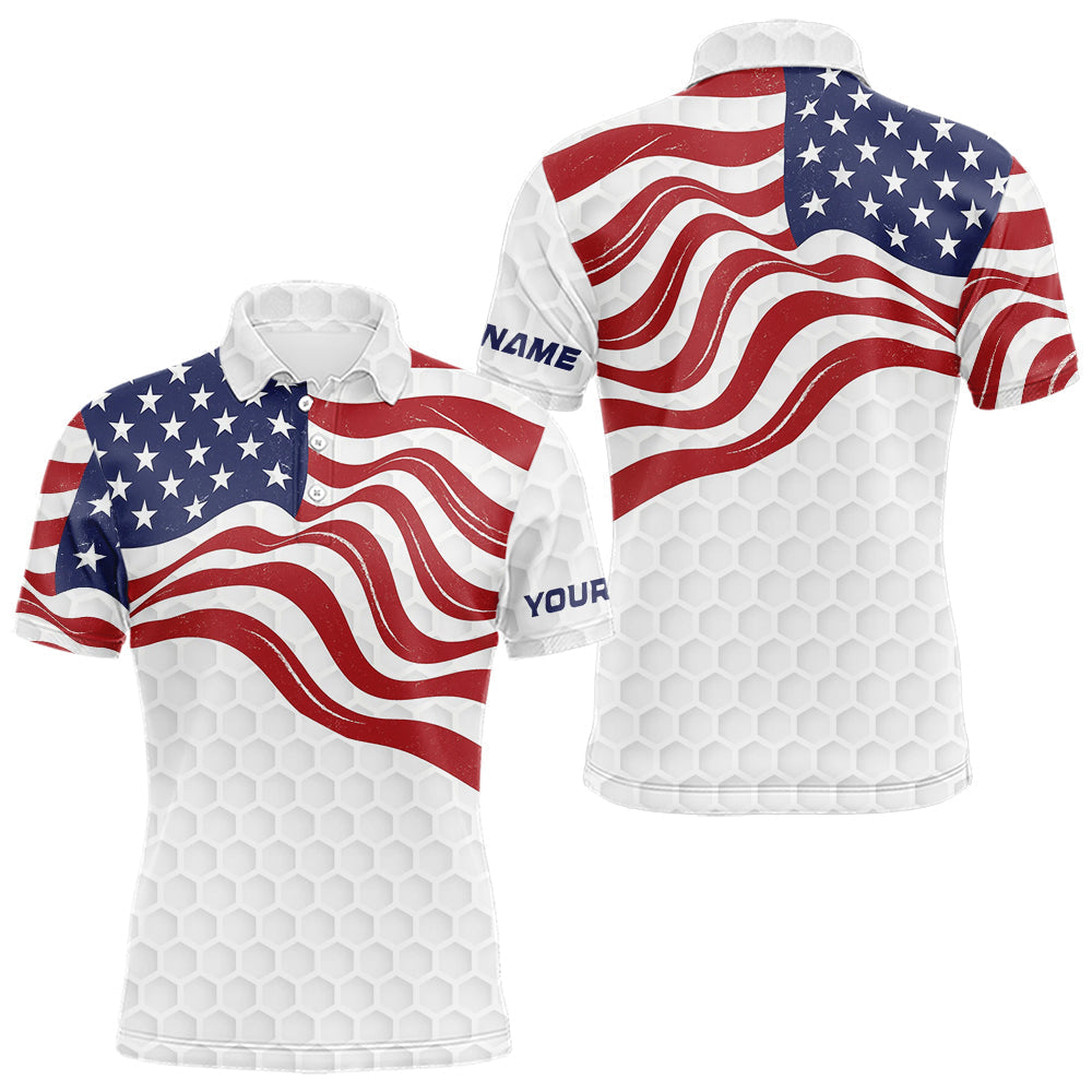 Blisscorners Red, White and Blue American Flag Men golf polo shirts custom men's patriotic golf apparel LM3006