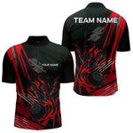 Maxxcorners Black and Red Flame Bowling Polo, Quarter Zip Shirts For Men Custom Bowling Outfit Team Jerseys MT0307