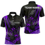 Maxxcorners Black and Purple Flame Bowling Polo, Quarter Zip Shirts For Men Custom Bowling Outfit Team Jerseys MT0307