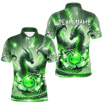 Maxxcorners Personalized Green Lights Dragon Mens Bowling Polo, 1/4 Zip Shirt Custom Team Bowling League Jersey MT0307