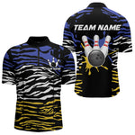 Blisscorners Blue, Yellow and White Tiger Skin Pattern Bowling Shirts For Men Custom Bowling Team jerseys