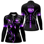 Blisscorners Black and Purple crown Bowling ball Polo, Quarter Zip Shirts for Men Custom Bowling Team jerseys
