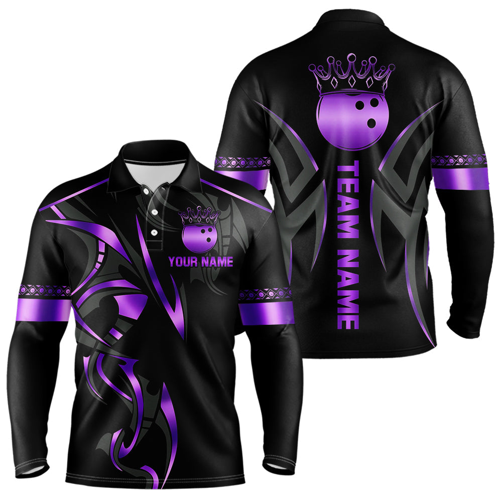 Blisscorners Black and Purple crown Bowling ball Polo, Quarter Zip Shirts for Men Custom Bowling Team jerseys MT0306