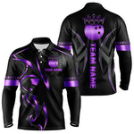 Blisscorners Black and Purple crown Bowling ball Polo, Quarter Zip Shirts for Men Custom Bowling Team jerseys