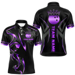 Blisscorners Black and Purple crown Bowling ball Polo, Quarter Zip Shirts for Men Custom Bowling Team jerseys