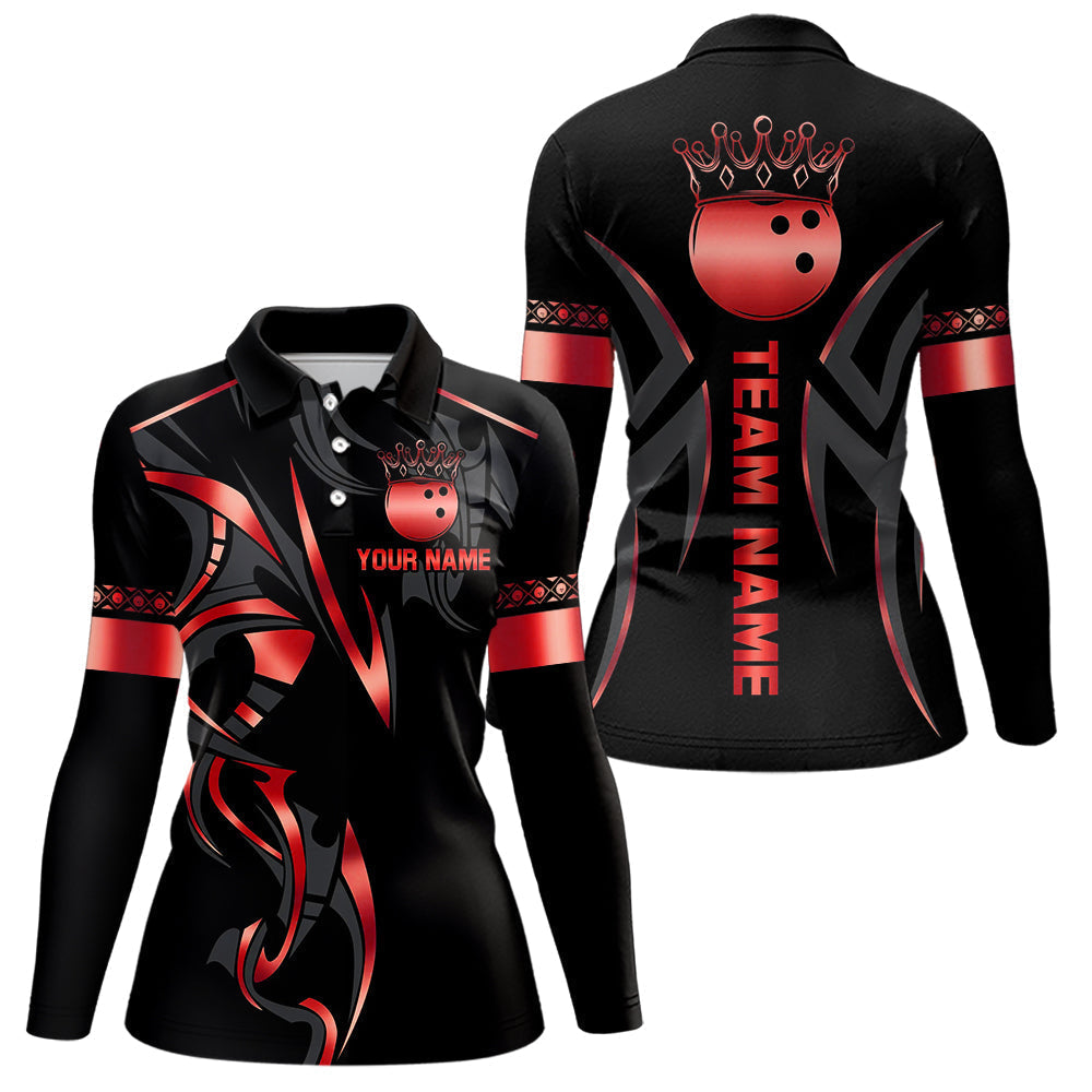 Blisscorners Black and Red crown Bowling ball Polo, Quarter Zip Shirts for Men Custom Bowling Team jerseys