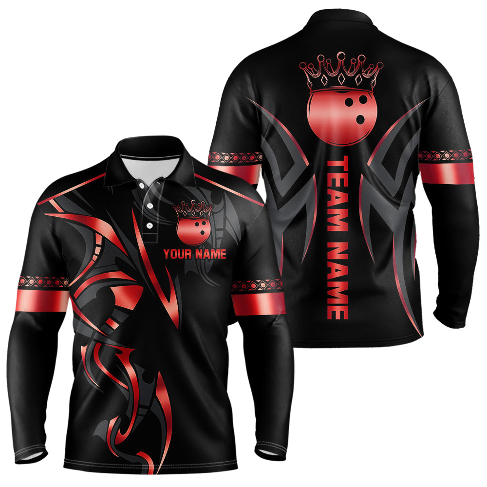 Blisscorners Black and Red crown Bowling ball Polo, Quarter Zip Shirts for Men Custom Bowling Team jerseys