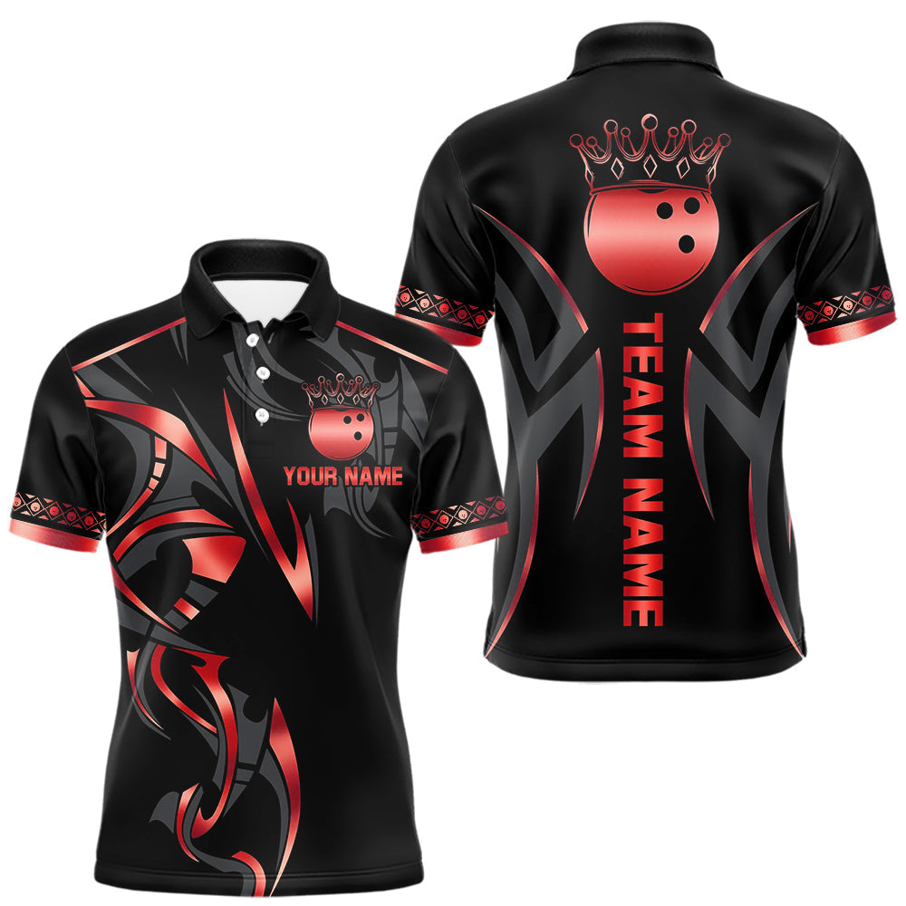 Blisscorners Black and Red crown Bowling ball Polo, Quarter Zip Shirts for Men Custom Bowling Team jerseys