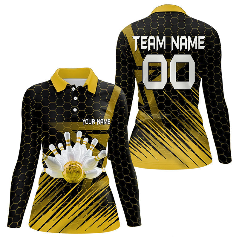 Blisscorners Black And Gold Custom Bowling Polo, Quarter Zip Shirts For Men, Bowling Team League Jersey