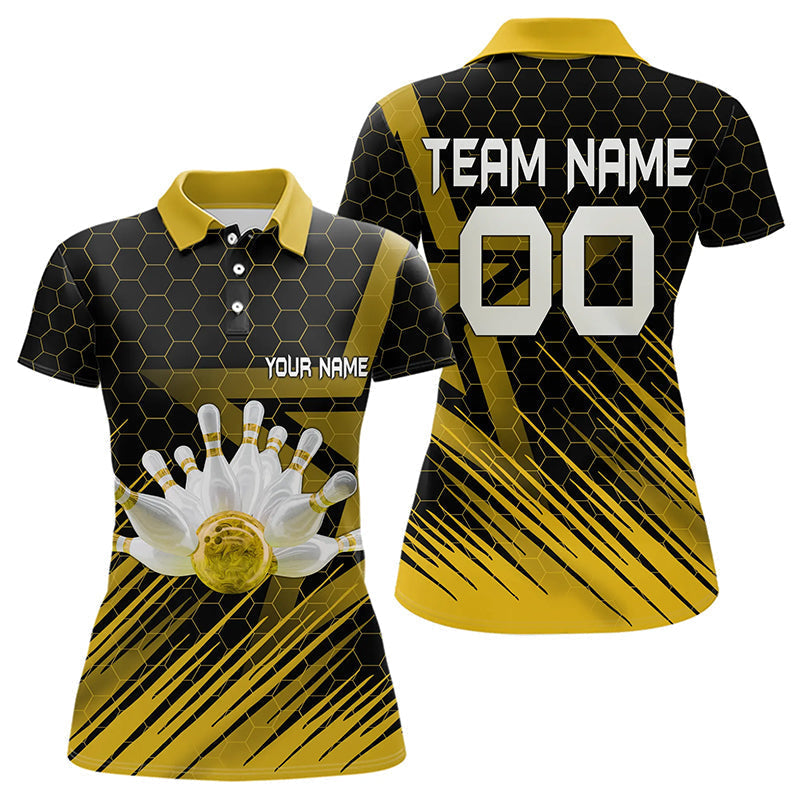 Blisscorners Black And Gold Custom Bowling Polo, Quarter Zip Shirts For Men, Bowling Team League Jersey