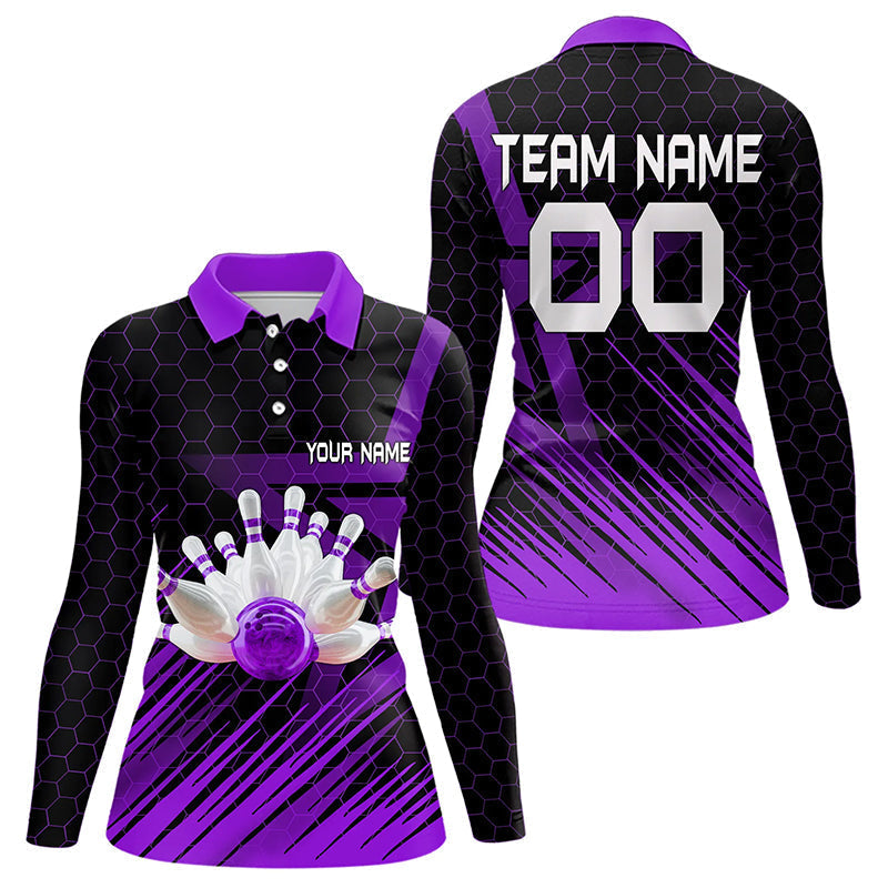 Blisscorners Black And Purple Custom Bowling Polo, Quarter Zip Shirts For Men, Bowling Team League Jersey