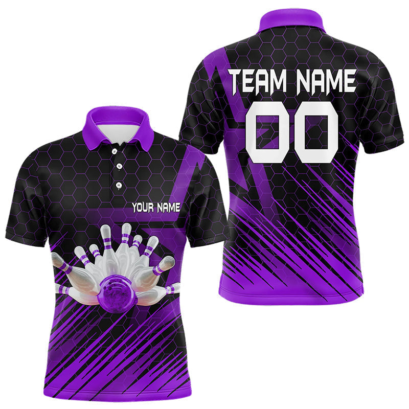 Blisscorners Black And Purple Custom Bowling Polo, Quarter Zip Shirts For Men, Bowling Team League Jersey