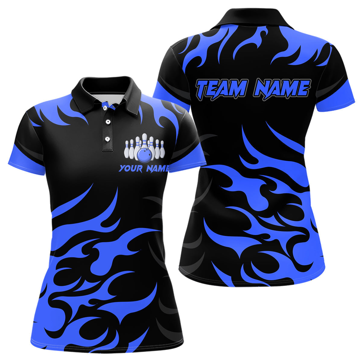 Blisscorners Black and Blue Flame Bowling shirts for Men Custom team bowling jerseys, mens bowling apparel LM1307