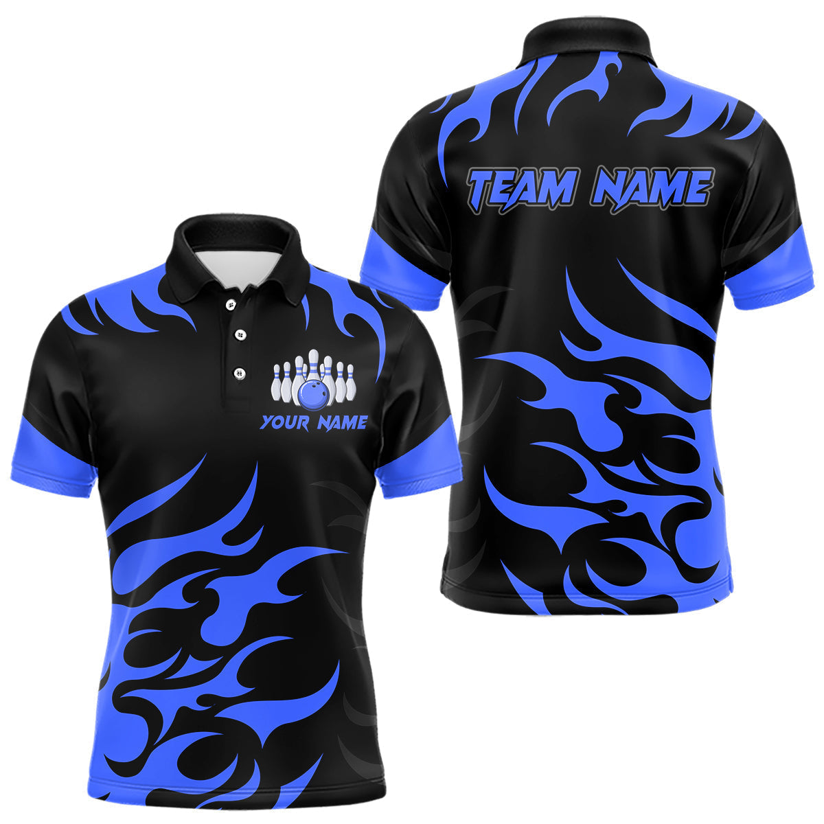 Blisscorners Black and Blue Flame Bowling shirts for Men Custom team bowling jerseys, mens bowling apparel LM1307